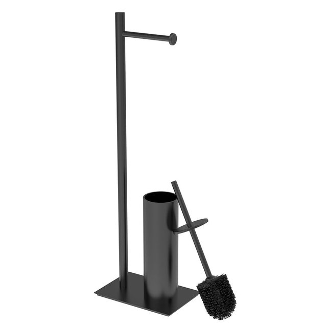 RUACQ Toilet Paper Holder Stand with Toilet Brush and Holder Set, 304 Stainless Steel Bathroom Toilet Tissue Paper Roll Holder Free Standing, Weighted Base, Heavy Duty (Matte Black)