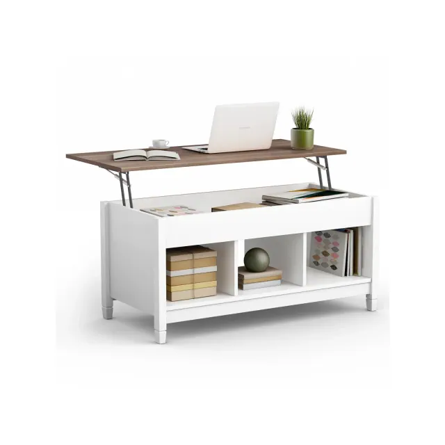 Costway Lift Top Coffee Table w/ Hidden Compartment and Storage Shelves Modern Furniture White