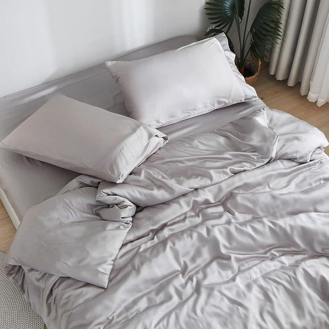 DOZ by SIJO 100% Organic Bamboo Sheet Set, Buttery Soft, Cooling for Hot Sleepers, Silky Breathable, Oeko-TEX, High GSM, 16" Deep Pockets - 4pc - 2 Pillowcases 1 Fitted 1 Top Sheet (Dove, Cal King)