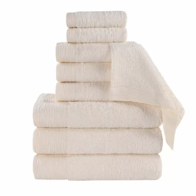 Rayon From Bamboo Cotton Blend Hypoallergenic Solid 9 Piece Bathroom Towel Set, Ivory - Blue Nile Mills