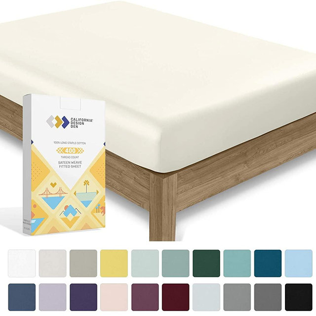 Luxury Collection 100% Pure Cotton Fitted Sheet, Best Hotel Style 400 TC King Size Ivory Sheet - Long Staple Combed Natural Cotton Sheet Sateen Weave - Fits Mattress 16'' Deep Pocket