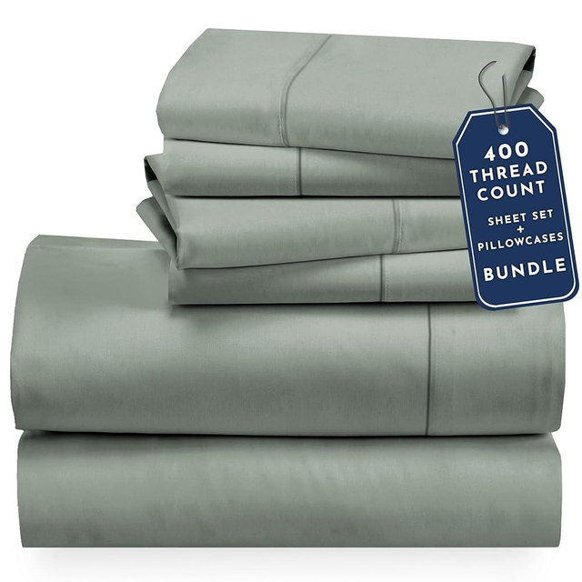 California Design Den 6 Piece Queen Size Sheet Set with 4 Pillowcases, 400 Thread Count 100% Cotton Sateen (Sage Green)