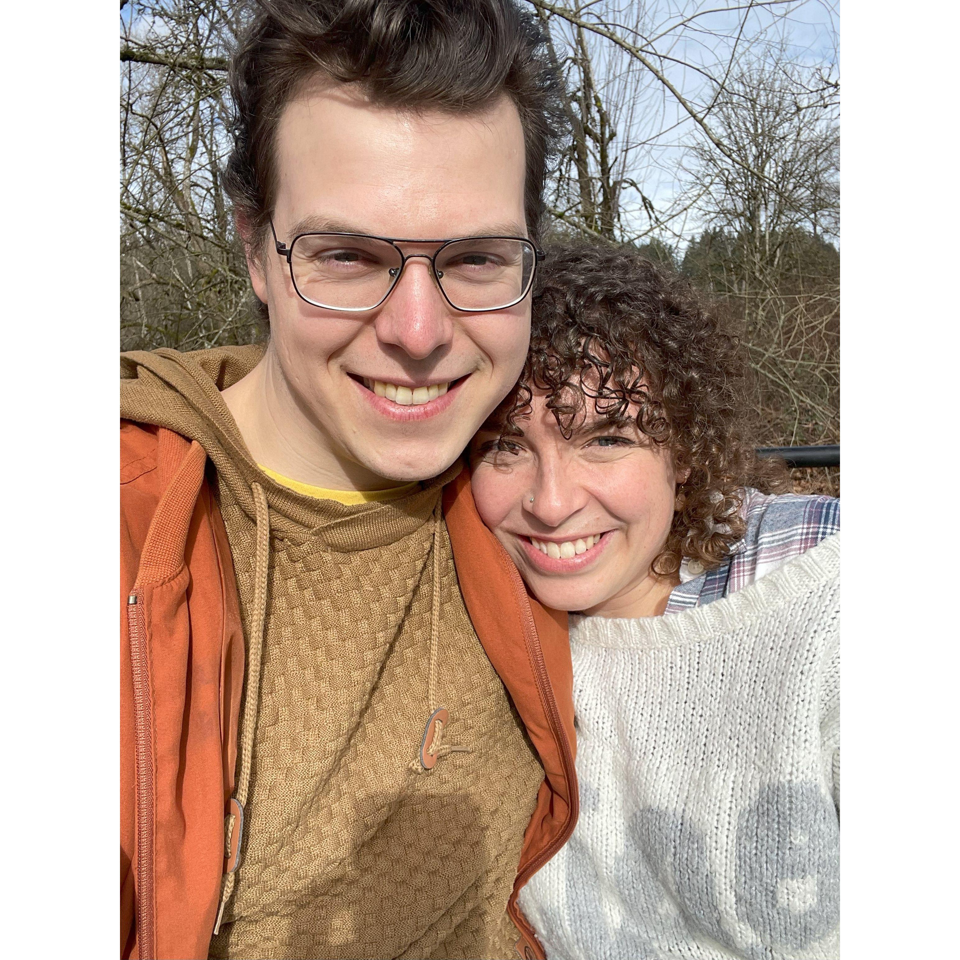 Our first photo together as a couple. Eric came by Tesia's work at lunch for a walk. along the Cedar River Trail.