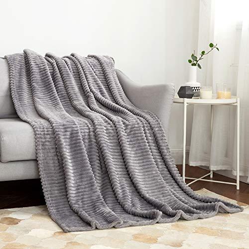 MIULEE Fluffy Throw Blanket Soft Fleece Stripes Pattern Blanket Lightweight Breathable Sofa Blankets for Relax Napping Sleeping (Twin Size, Grey)