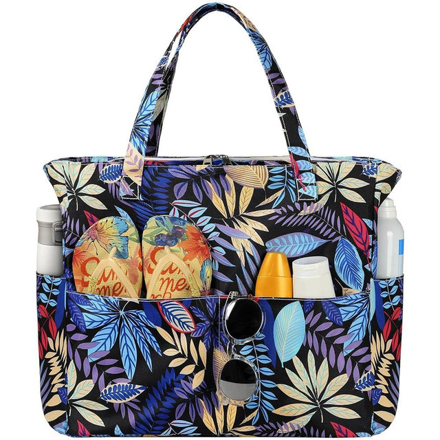 Trifabricy Beach Bags for Women Waterproof Sandproof Women Tote Bag, Large Beach Bag with Zipper for Gym Travel Vocation