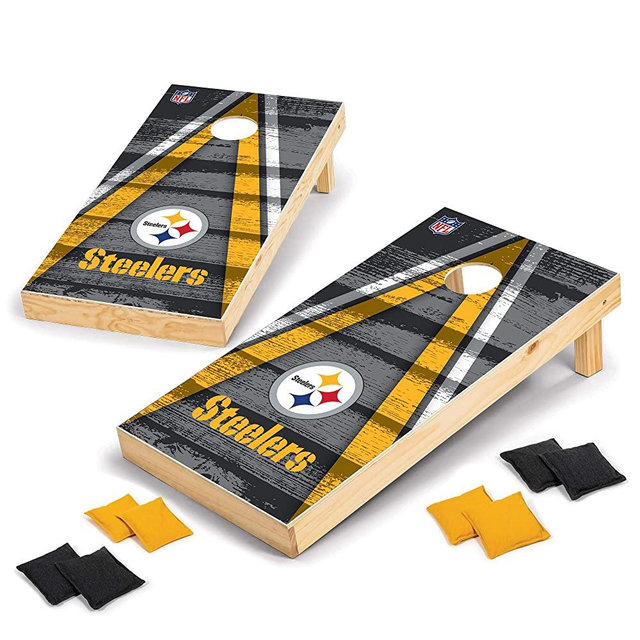 NFL Pro Football 2' x 4' Wood Direct Print Tournament Cornhole Set by Wild Sports, Comes with 8 Bean Bags - Perfect for Tailgate, Outdoor, Backyard