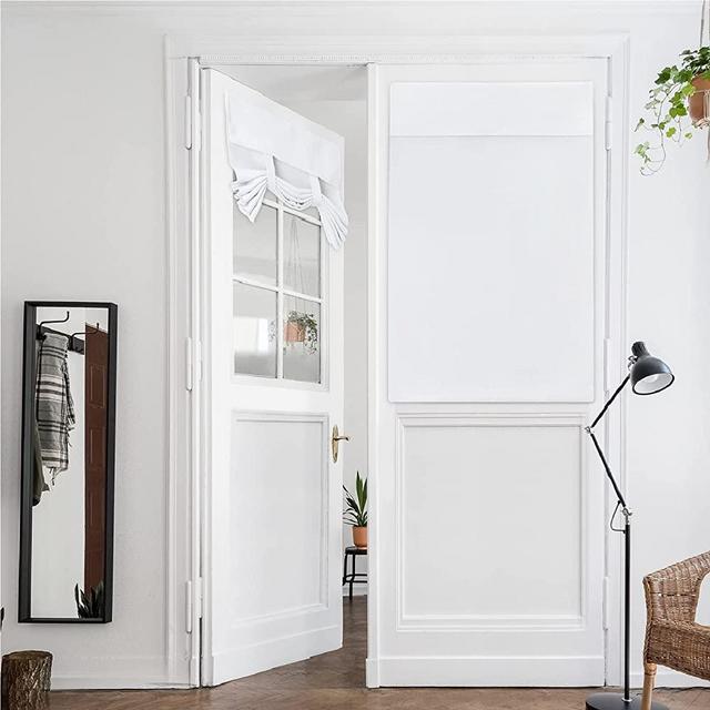 HOMEIDEAS Pure White Blackout Door Curtains White Privacy French Door Curtains, 26 X 40 Inch Room Darkening Curtains, Thermal Insulated Tie Up Shades Window Curtains for Bedroom, 1 Panel