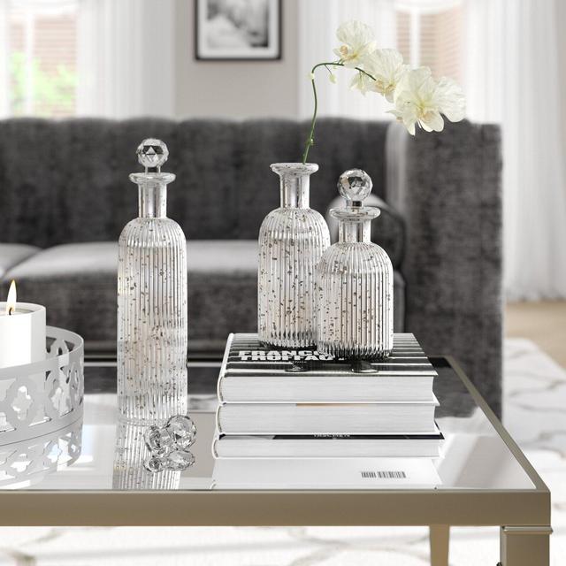 Silver/Green 12'' Glass Decorative Bottles