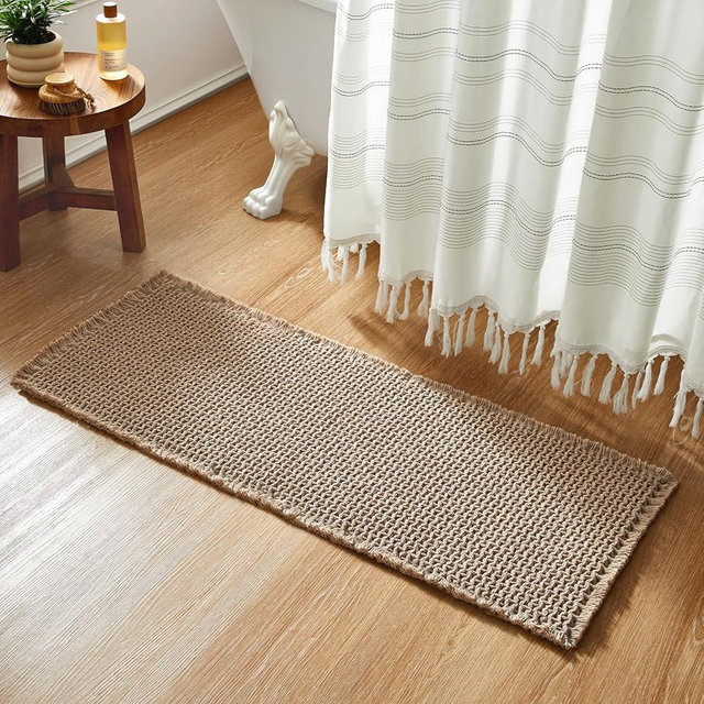 TYUU Bathroom Rugs, Super Absorbent Non Slip Bath Mat Quick Dry Bath Rugs Washable Boho Farmhouse Bathroom Rugs for Bathroom with Non Slip Rug Pad, Khaki 48"x20"