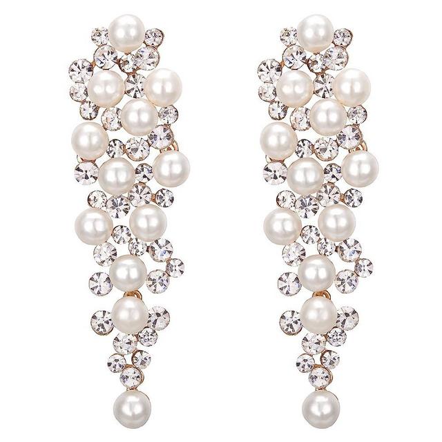 BriLove Women's Wedding Bridal Crystal Simulated Pearl Multi Beaded Cluster Chandelier Dangle Earrings