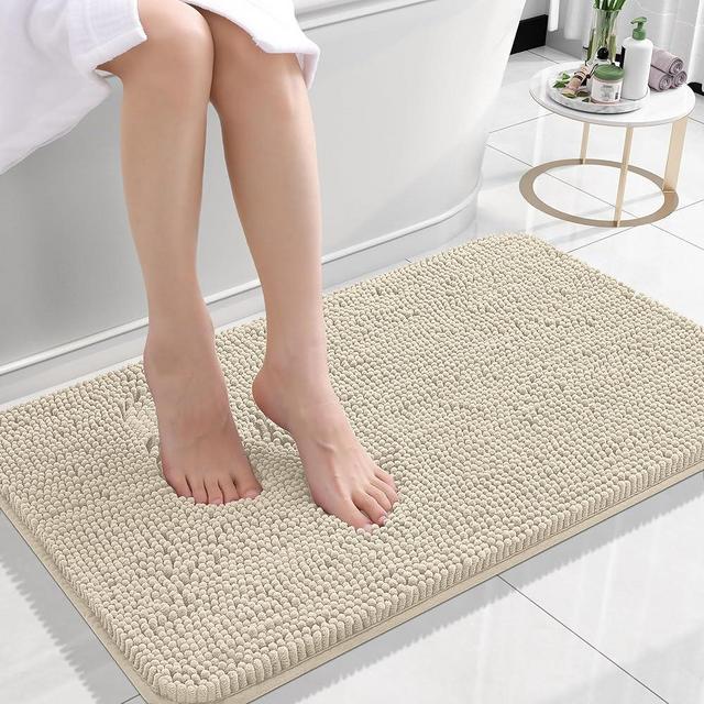 OLANLY Bathroom Rugs 24x16, Extra Soft Absorbent Chenille Bath Rugs, Rubber Backing Quick Dry, Machine Washable Bath Mats for Bathroom Floor, Tub and Shower, Home Decor Accessories, Sand