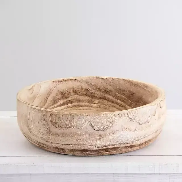 Round Burned Paulownia Wood Decorative Bowl