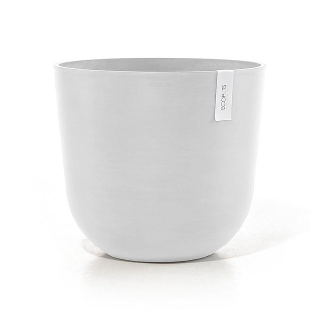Ecopots Oslo Durable Modern Round Indoor/Outdoor Recycled-Based Composite Flower Pot Planter, Pure White, 17.75"
