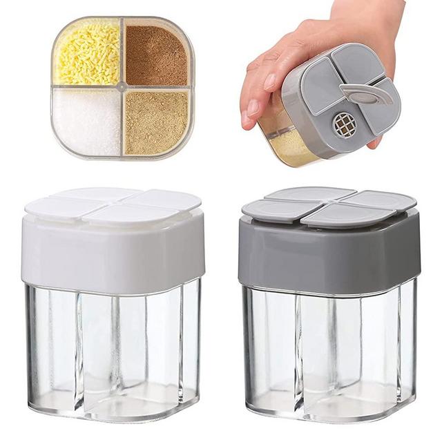 2 Pack 4 in 1 Plastic Salt and Pepper Shaker, 4 Grids Flip Empty Spice Dispenser,Transparent Spice Shaker Jars,Seasoning Shaker with Lid Spice Containers for Travel Home Kitchen Cooking BBQ…