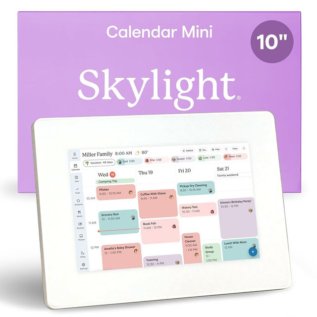 Skylight Calendar Mini — 10-Inch Digital Calendar Touchscreen Display for Shared Scheduling – Interactive Planner for Chores, Lists, and Reminders, White