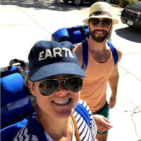 Visiting Florida. Headed to the beach with matching backpack chairs.