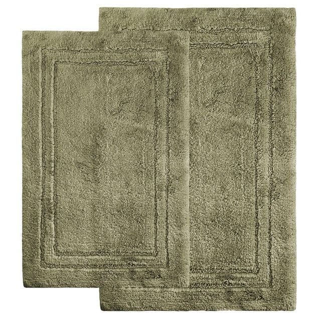 Non-Slip Machine Washable Solid Cotton 2 Piece Bathroom Rug Set, 2'x3', Forest Green - Blue Nile Mills