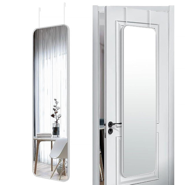 SCWF-GZ 47x14 Mirror Rectangle Full Body Length Door Hanging Wall Mounted Metal Frame Dressing Make-up Mirrors for Entryway Bedroom Bathroom Living Room 47 14 inch Silver