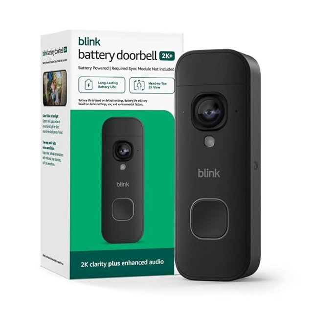 Blink Battery Doorbell 2K+ (newest model) — Wireless video doorbell, 2K resolution, enhanced audio. Required Sync Module not included – Add-On (Black)