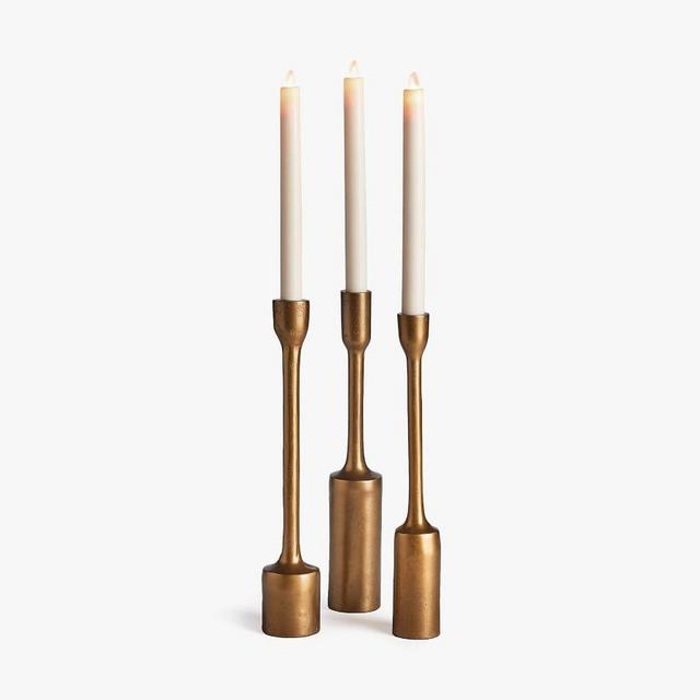Barga Taper Candleholders, Antique Brass, Set Of 3