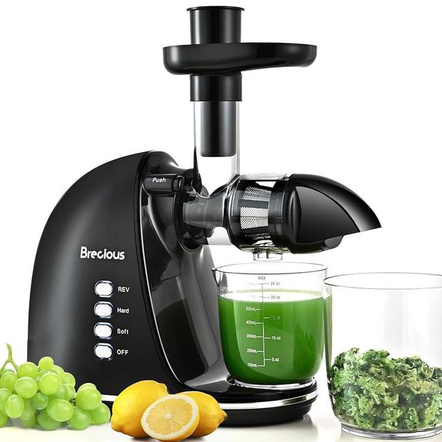 Slow Masticating Juicer,Brecious Cold Press Juicer with 2 Speed Modes & Quiet Motor,Juicer Machines Vegetable and Fruit with Reverse Function,Celery Juicer,BPA-Free,Easy to Clean (Black)