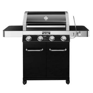 4-Burner Propane Gas Grill in Black with LED Controls, Side Burner and USB Light