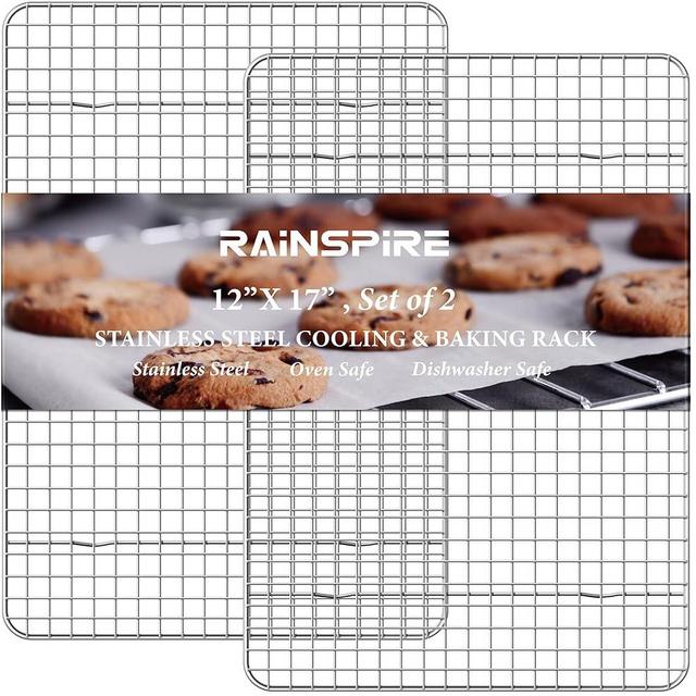 Rainspire Cooling Rack Stainless Steel, Heavy Duty Cooling Racks for Cooking and Baking, Oven Safe Wire Rack for Cooking, Baking Rack for Oven Cooking Fits Half Sheet Cookie Pan, 12" x 17", 2-Pack