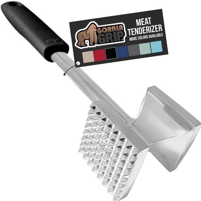 Gorilla Grip Heavy Duty Meat Tenderizer, Oversized Kitchen Mallet, Soft Grip Handle, Tool Maximizes Food Flavor, Spiked Side Tenderizes, Flat Smooth Flattens Steak, Pound Beef, Commercial Grade, Black