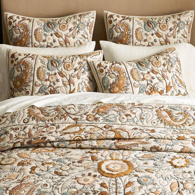 Calista Embroidery Quilt, Blue/Brown Multi, Full/Queen