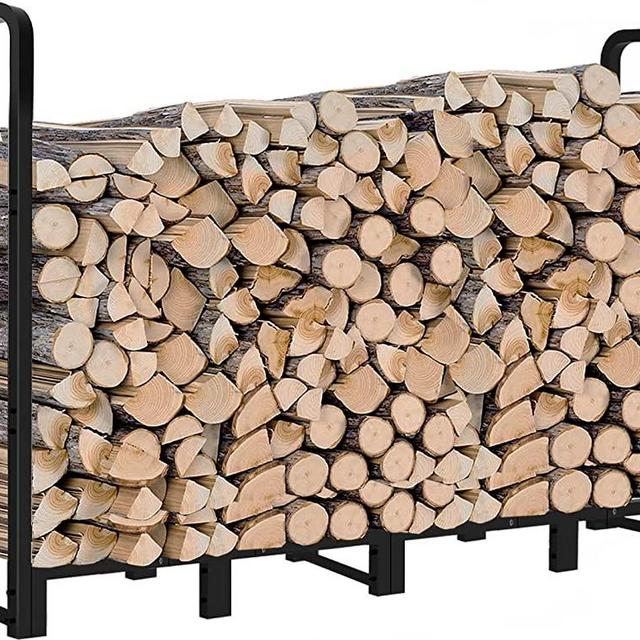 8ft Outdoor Firewood Rack, Artibear Upgraded Heavy Duty Logs Stand Stacker Holder for Fireplace - Metal Lumber Storage Carrier Organizer, Bright Black