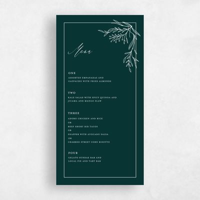 Dark Emerald, Green Wedding Menu - Bellevue