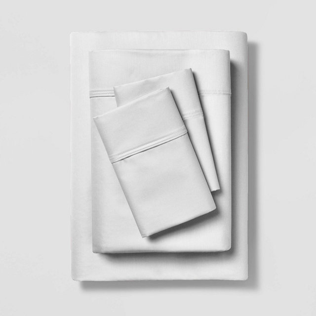 Color Sense Percale Weave Cool & Crisp Cotton Rich Sheet Set, King, White, 4 piece