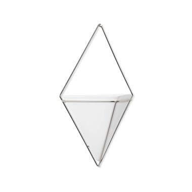 Umbra Trigg Hanging Planter Vase & Geometric Wall Decor Container-for Succulent, Air, Mini Cactus, Faux Plants and More, Large, White/Nickel