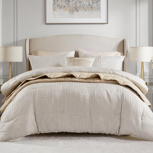 Madison Park Cal King Comforter Set Jacquard Metallic Thread Comforters, All Season Comforter & Quilt Bed Set Cal King Size Comforter, Pillow, Shams, Royce, Cal King Ivory 5 Piece