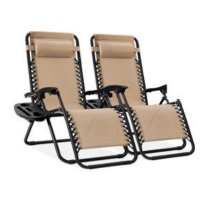 Best Choice Products Set of 2 Adjustable Steel Mesh Zero Gravity Lounge Chair Recliners w/Pillows and Cup Holder Trays - Sand