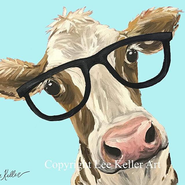 Cow art Print, Miss 'MooMoo' Cute cow with glasses