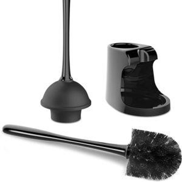 MR.SIGA Toilet Plunger and Bowl Brush Combo for Bathroom Cleaning, Black, 1 Set