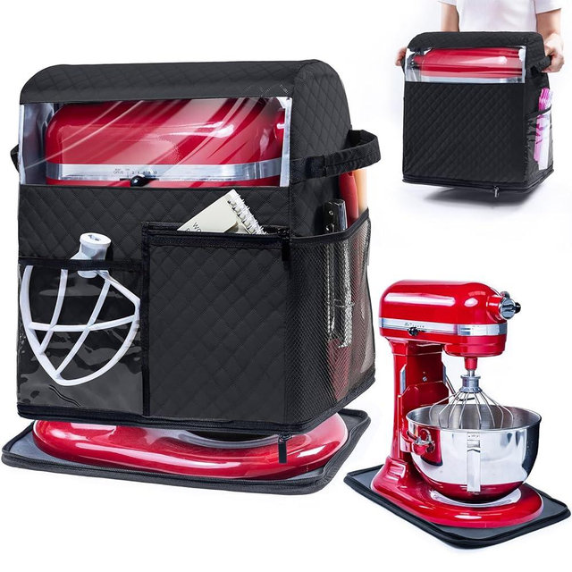BAGSPRITE Stand Mixer Cover with Detachable Appliance Sliders Base Compatible with KitchenAid Mixer-Storage Bag for 4.5/5 Quart with Pockets for Kitchen Aid Accessories and Attachments
