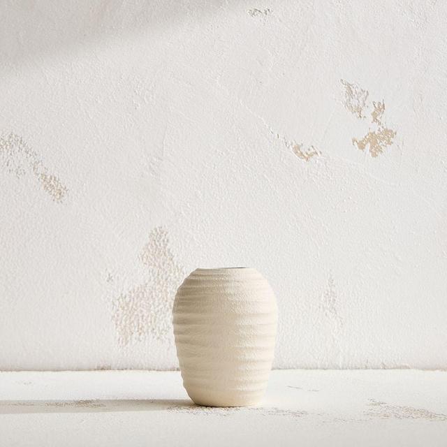 Ceramic Fluted Vase, Alabaster, Extra Small