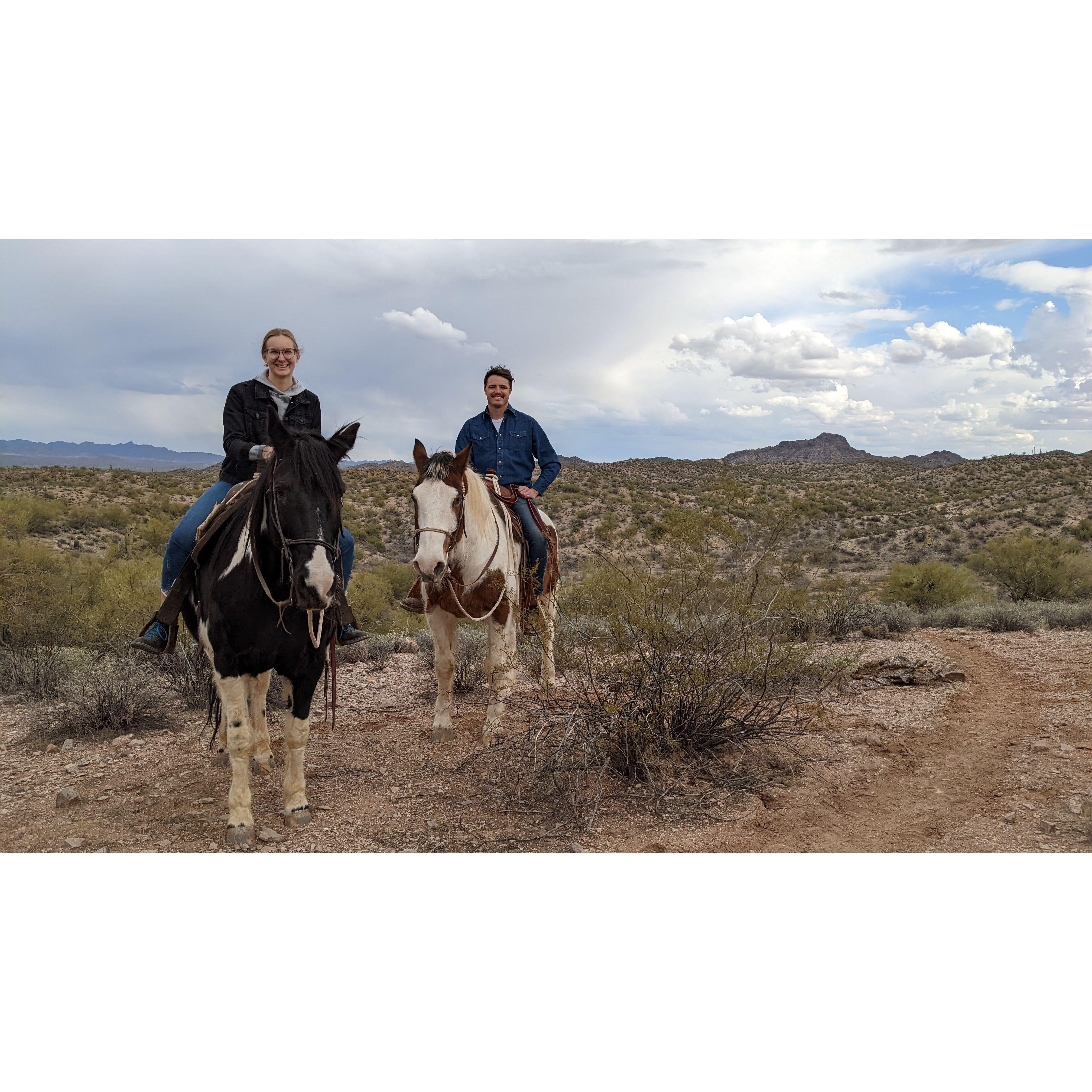 Nicole's birthday weekend in Wickenburg. Garrett's riding War Bonnet & Nicole riding Pop-a-Top
