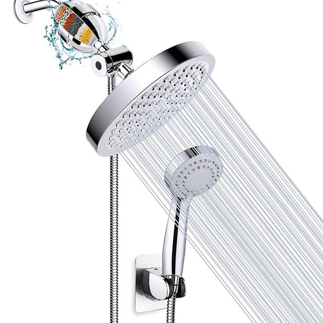 Filtered Shower Head, High Pressure Rainfall Shower Head/Handheld Shower Filter Combo, Luxury Modern Chrome Plated with 60'' Hose Anti-leak with Holder