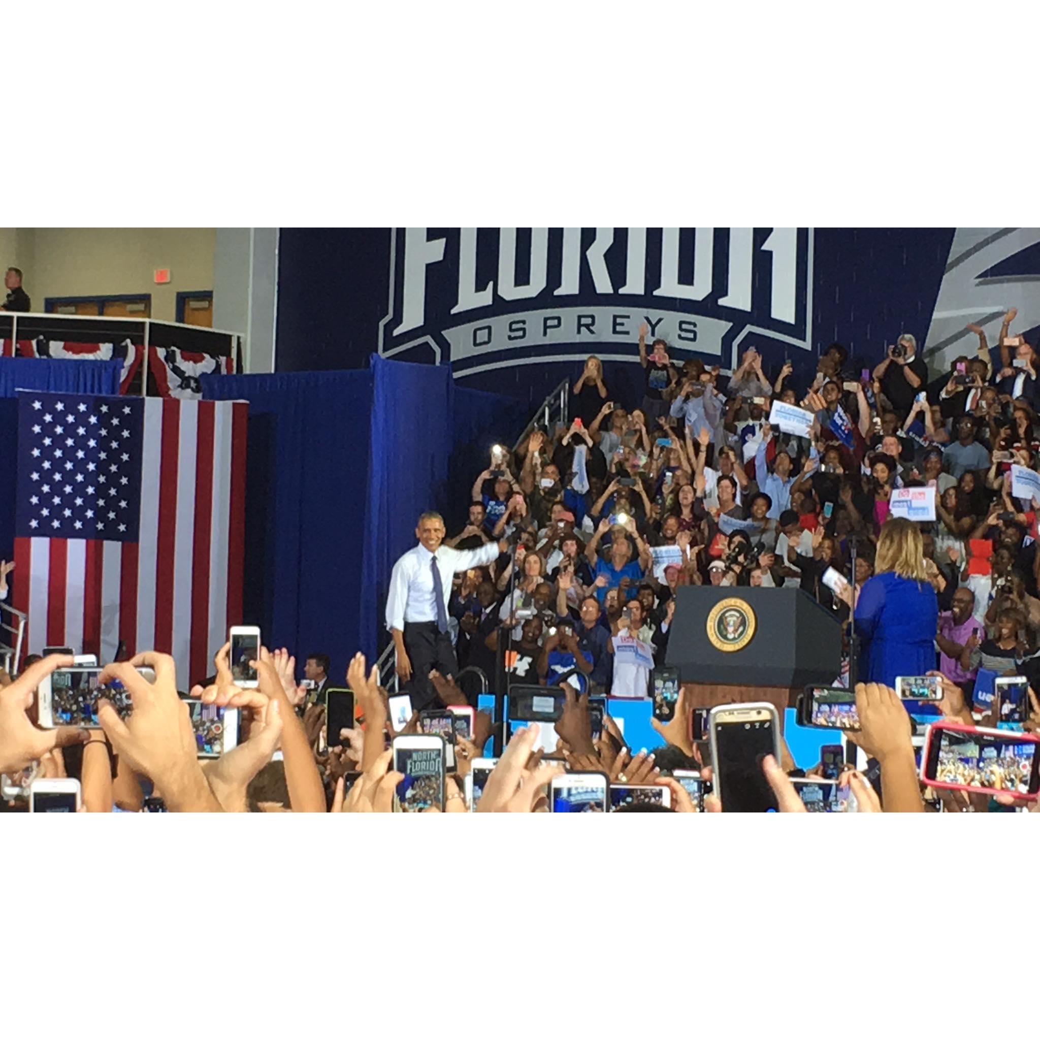 We saw Former President Barack Obama while at UNF. (He swooped for us)