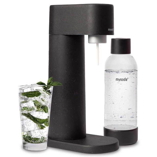 Mysoda Woody Sparkling Water Maker - Silent Carbonated Water Machine Made of Renewable Wood Composite & 1L Water Bottle - Without CO2 Cylinder - Seltzer Maker Machine - Colour Black