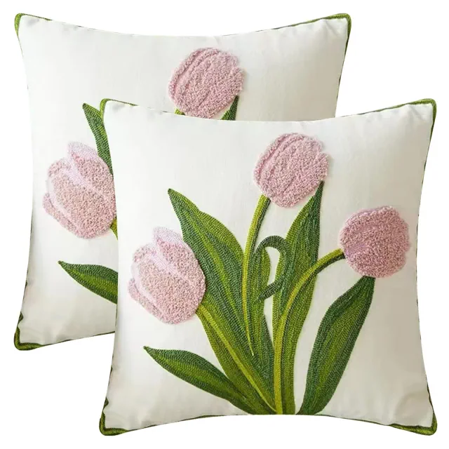 REGALWOVEN Floral Embroidered Decorative Throw Pillow Covers Farmhouse Flower Pattern Cushion Cases for Couch Living Room Decor 18 x 18 Inch 2 Pcs