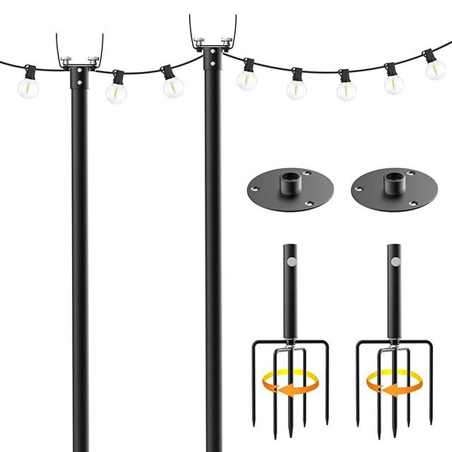 Mutovlin String Light Poles,9.56Ft Mental Poles for Outdoor String Lights,Light Poles with Fork and Base,Outdoor String Light Poles for Patio,Backyard and Garden (2 Pack)