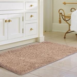Norcho 31" x 19" Soft Shaggy Bath Mat Non-slip Rubber Bath Rug Luxury Microfiber Bathroom Floor Mats Water Absorbent Khaki