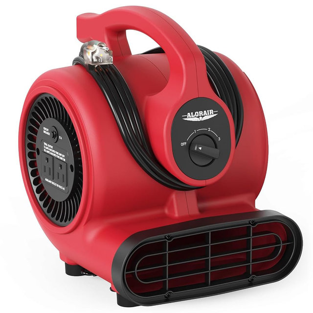 ALORAIR 600 CFM Air Mover Blower Fan for Industrial, Workshop, and Home Use - 3 Speeds, 5 Adjustable Angles and Daisy Chain - Ideal for Water Damage Restoration and Plumbing - GF600A Red