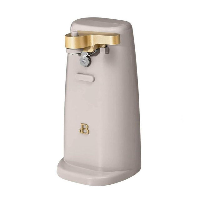 Generic Beautiful Easy-Prep Electric Can Opener with 70-watt motor effectively, Auto-turn & One-Touch Operation Built-in knife sharpener and bottle opener by Drew Barrymore (Porcini Taupe)