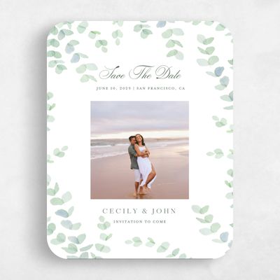 Green Rounded Wedding Save the Date - Opalite Photo