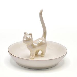 Exembe pearl white kitty shape design ceramic jewelry tray trinkets dish